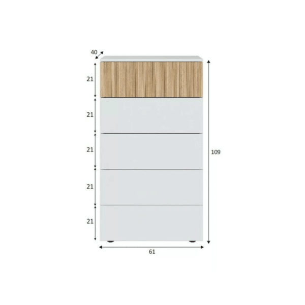 COMMODE ETHNA 5 TIROIRS BL.ARTIK/NATUR – Image 3