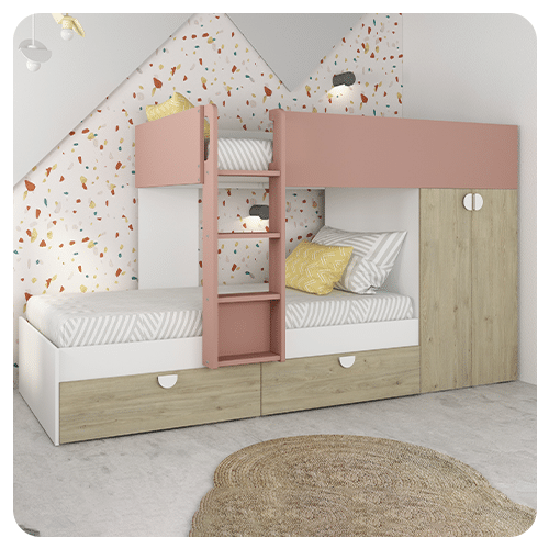 Lit superposé chêne blanc rose Flip